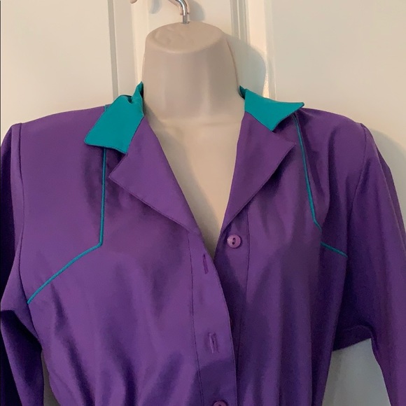 VINTAGE WILLI PURPLE/TURQUOISE SHIRT DRESS SZ10 - Picture 2 of 8